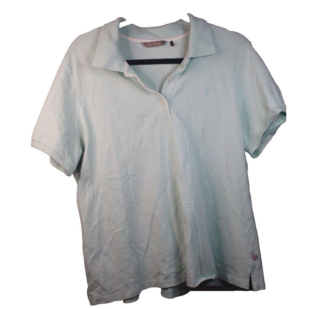 Tommy Bahama Men Polo Shirt S Small Aqua Blue Short Sleeve TB Logo Cotton
